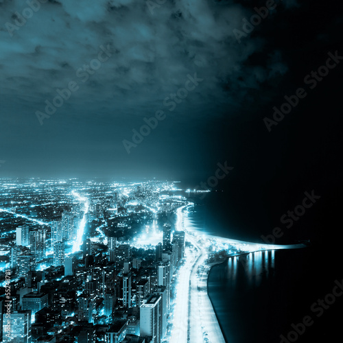 Fototapeta Naklejka Na Ścianę i Meble -  Night View On Chicago Skyline