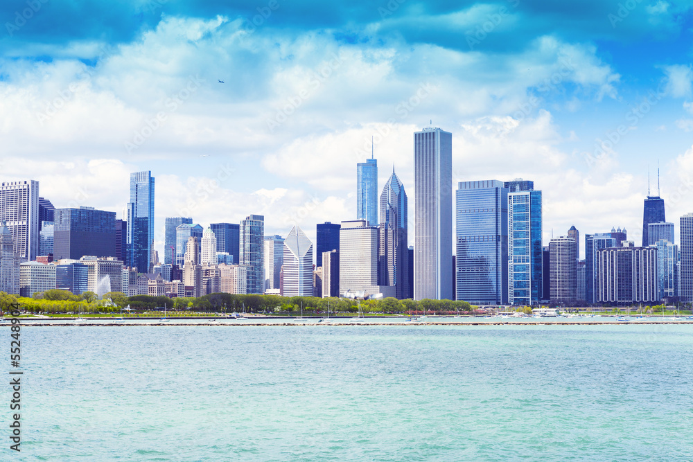 Chicago Skyline With Blue Clear Sky Chicago Skyline With Blue Clear Sky