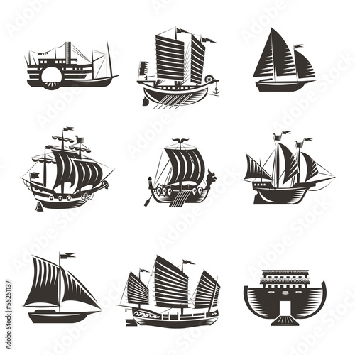 Boat and ship icons set