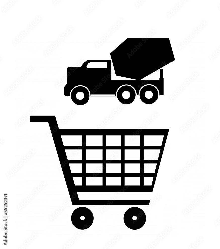 Achat d'un camion bétonnière dans un caddie de supermarché Achat d'un camion bétonnière dans un caddie de supermarché