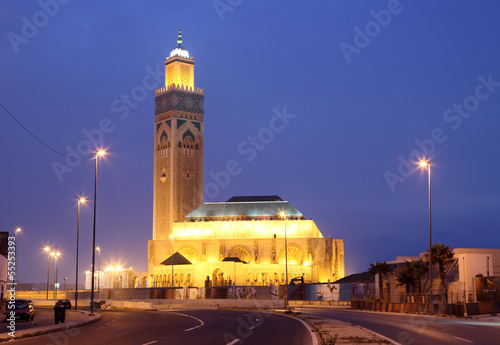 Mosque Hassan II at night. Casablanca, Morocco