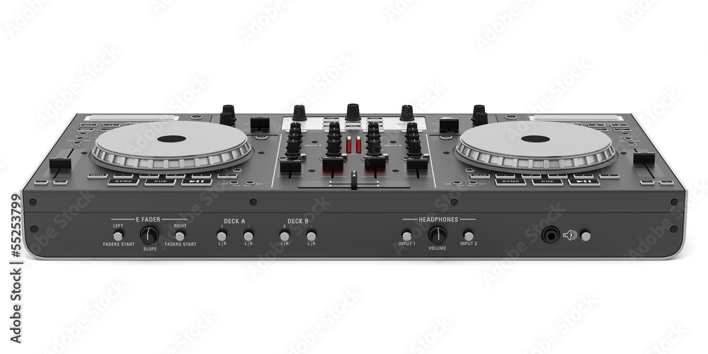Fototapeta premium black dj mixer controller isolated on white background