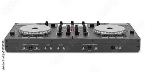black dj mixer controller isolated on white background