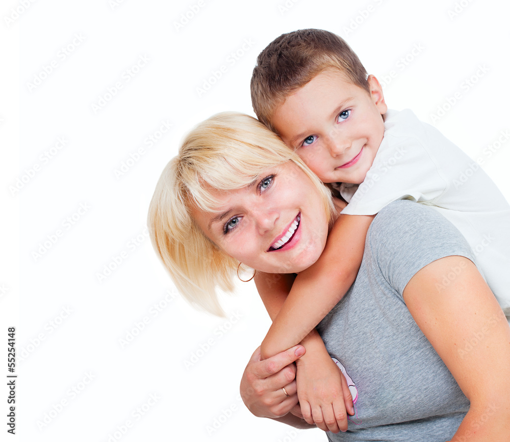 Happy Mother with Son isolated on a White Background Happy Mother with Son isolated on a White Background