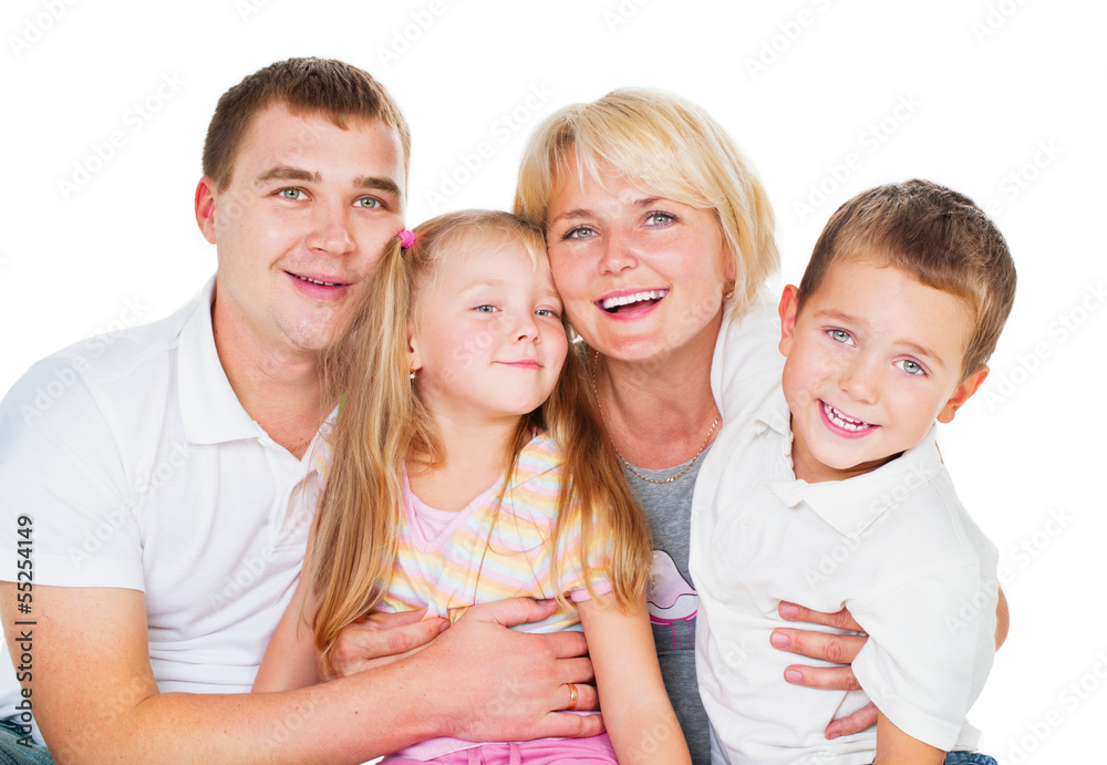 Happy Big Family Together on White Background Happy Big Family Together on White Background