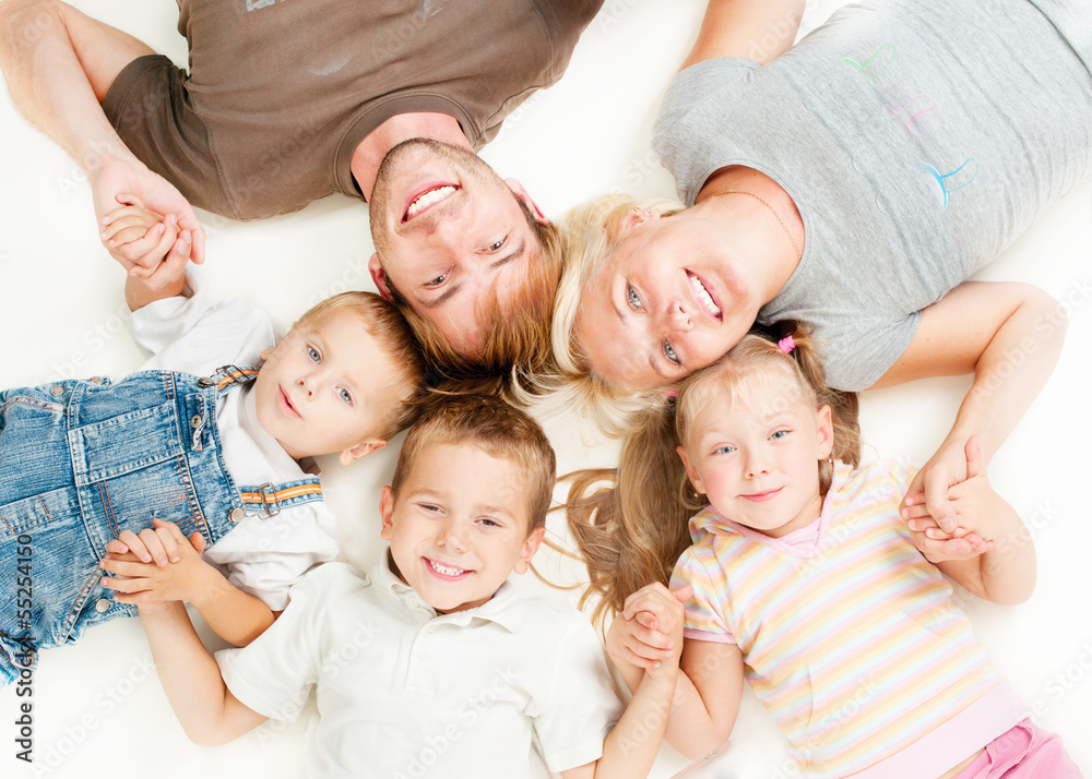 Happy Big Family Together on White Background