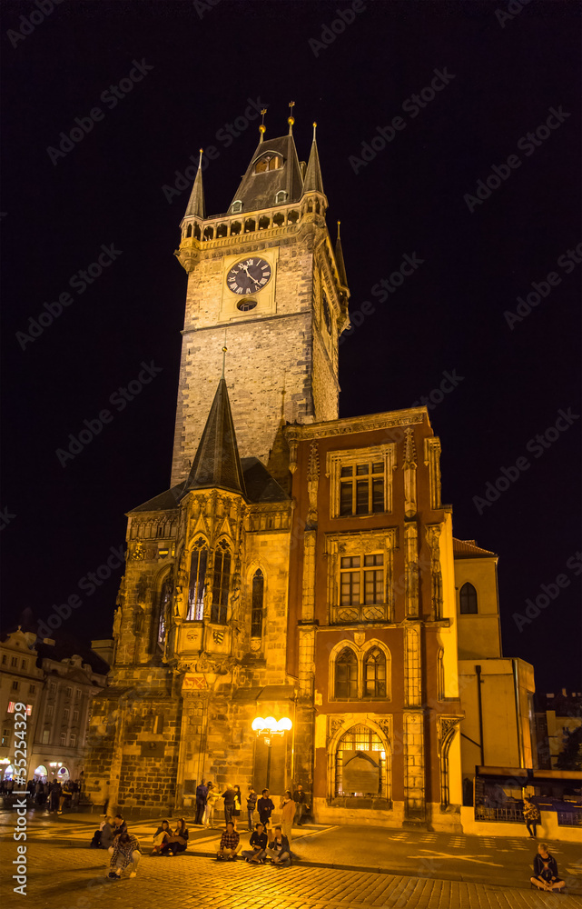 Prague town hall on summer night - Cheque