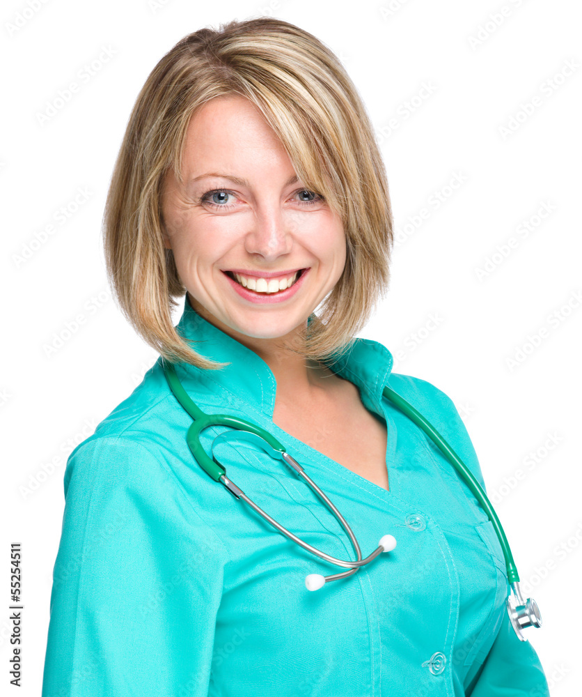 Portrait of a woman wearing doctor uniform Portrait of a woman wearing doctor uniform