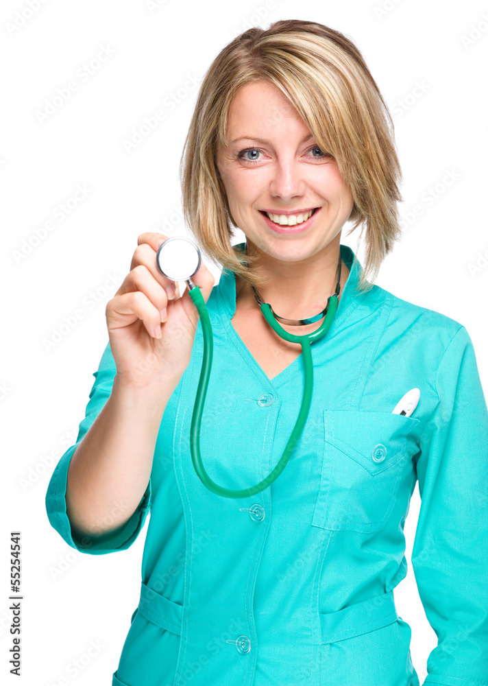 Portrait of a woman wearing doctor uniform Portrait of a woman wearing doctor uniform