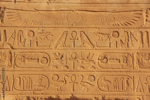 Ancient hieroglyphics on the walls of Karnak temple complex, Lux