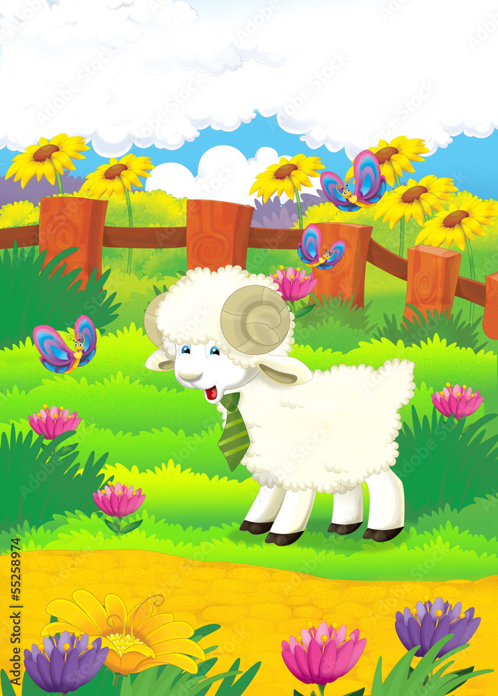 Cartoon illustration with sheep on the farm Cartoon illustration with sheep on the farm