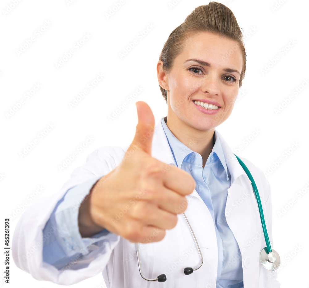 Doctor woman showing thumbs up Doctor woman showing thumbs up