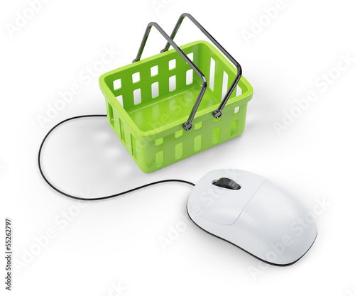shoping cart and computer mouse