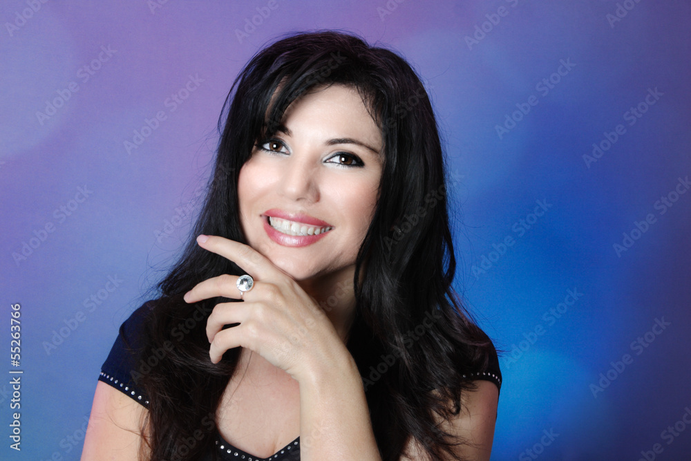 Beautiful woman with glossy black hair and big happy smile Beautiful woman with glossy black hair and big happy smile