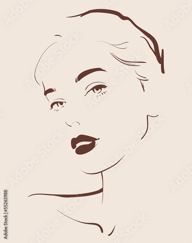 beautiful woman face hand drawn