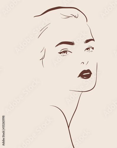 beautiful woman face hand drawn