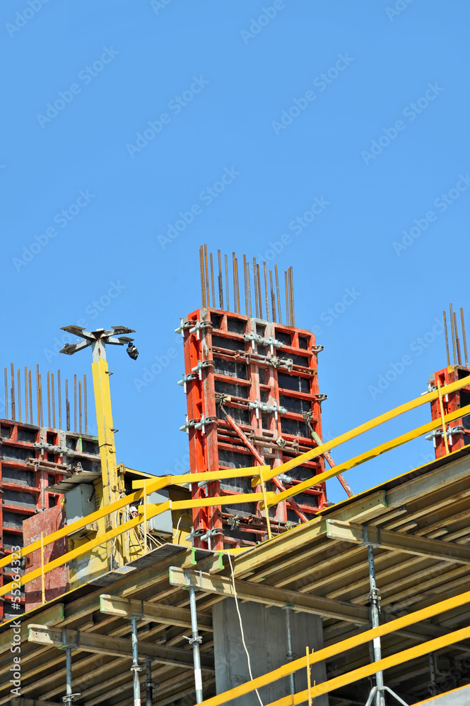 Concrete formwork with a folding mechanism on construction site Concrete formwork with a folding mechanism on construction site