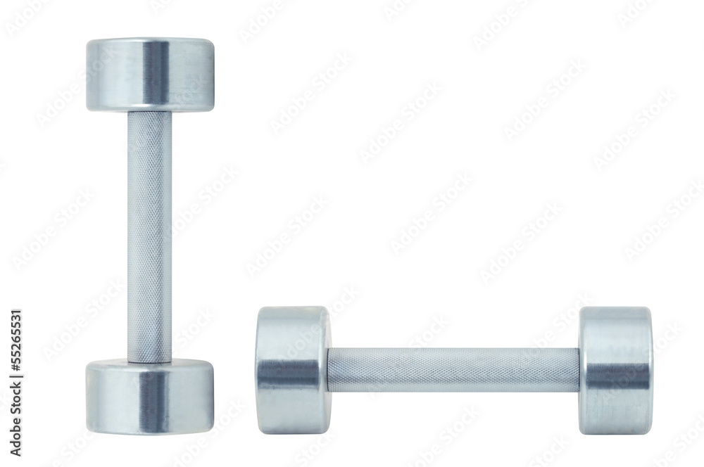 Chromed fitness dumbbells isolated on white Chromed fitness dumbbells isolated on white