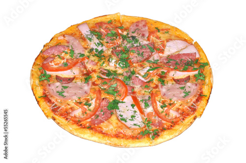 Tasty pepperoni pizza isolated on white