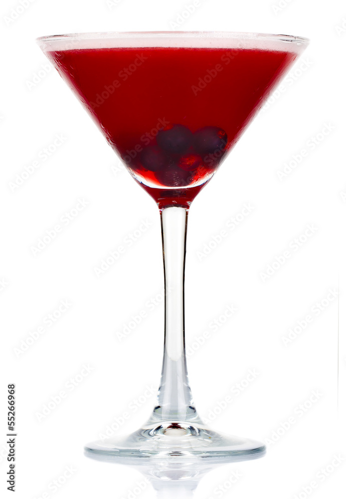 Sliced alcohol cocktail with currant berry isolated on white
