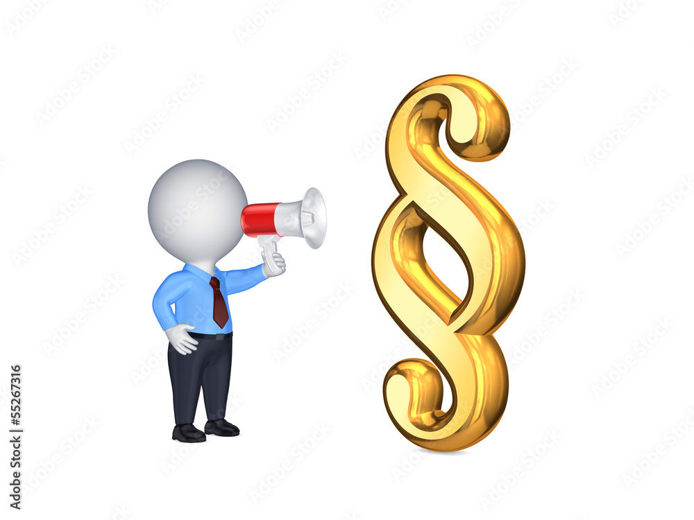 3D person with megaphone and symbol of paragraph. 3D person with megaphone and symbol of paragraph.