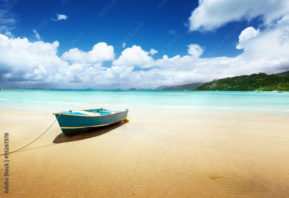 boat on beach Mahe island, Seychelles