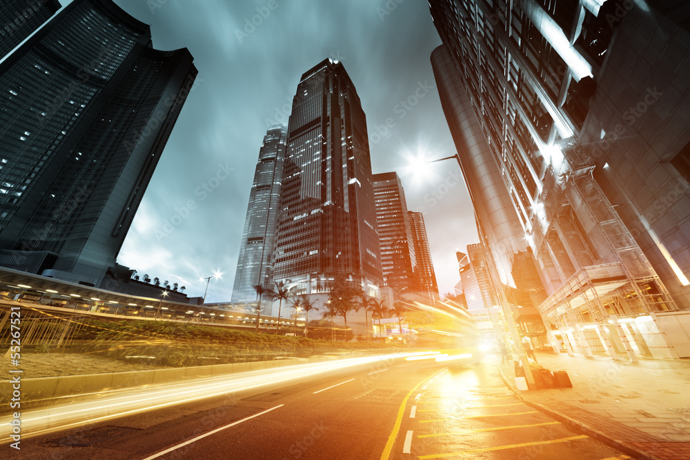 Obraz premium traffic in Hong Kong at sunset time