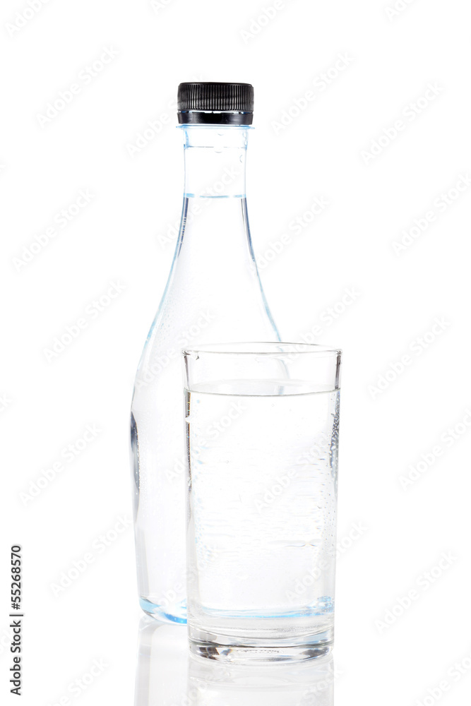 Water in glass and plastic bottle Water in glass and plastic bottle