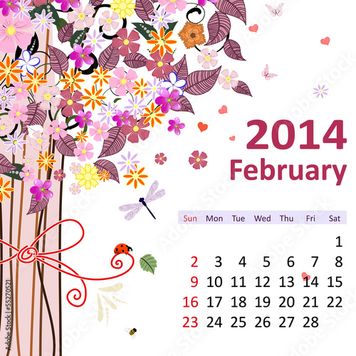 Calendar for 2014, february