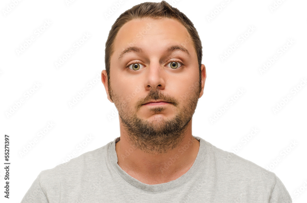 Uomo dubbioso su sfondo bianco Uomo dubbioso su sfondo bianco