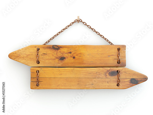 Fototapeta Naklejka Na Ścianę i Meble -  Directions. Old wood signboard on chain.
