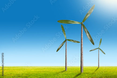 Green energy concept - natural wind generator turbines on summer © artjazz
