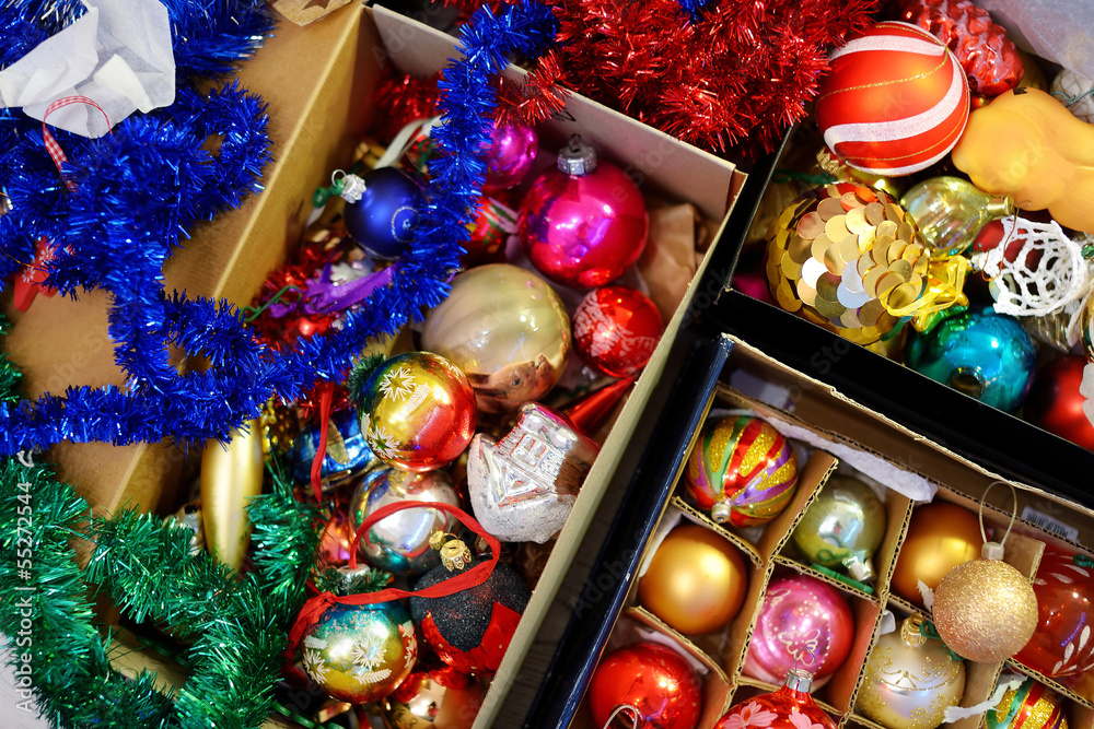 Various colorful Christmas decorations