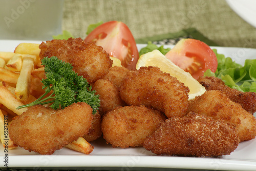 breaded scampi and chips