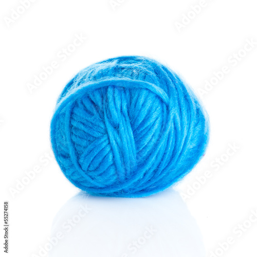 Blue Ball of knitting yarn on a white background
