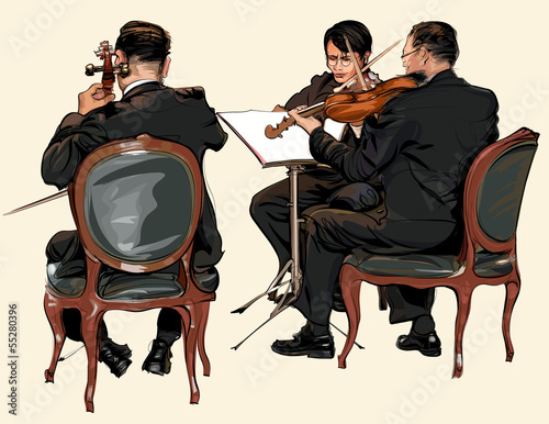 Three musicians of classic orchestra
