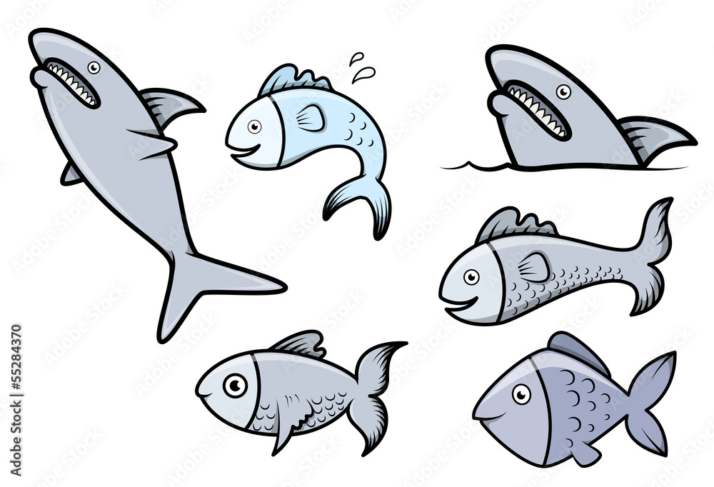 Fototapeta premium Fish Set - Vector Cartoon Illustration