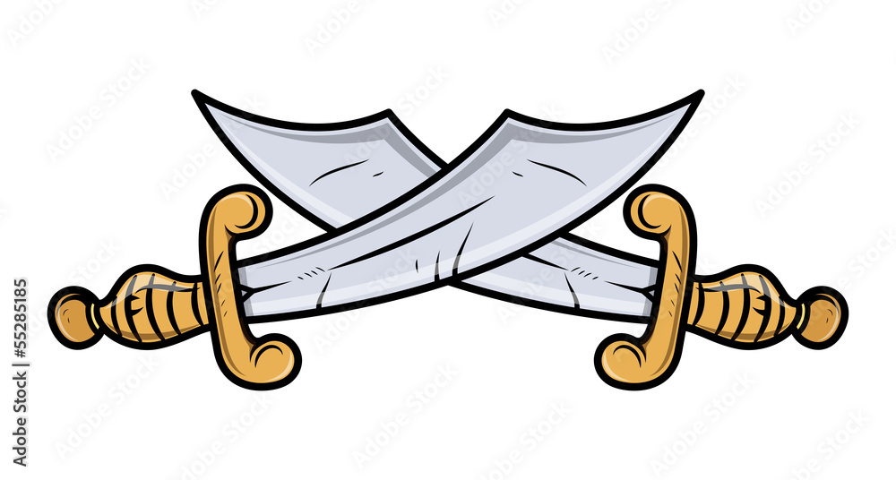 Crossed Emblem Sword Arms Vector Cartoon Illustration Stock Vector