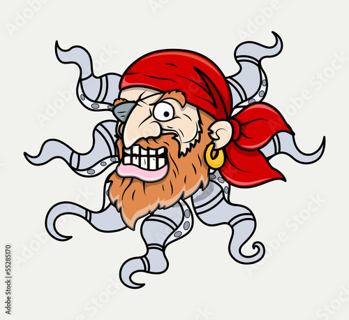 Creepy Octopus Head Pirate Creature - Vector Illustration