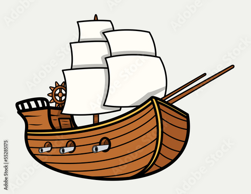 Old Vintage Sea Ship - Vector Cartoon Illustration