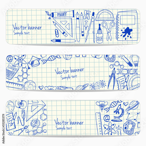 Banners with school and scientific doodles