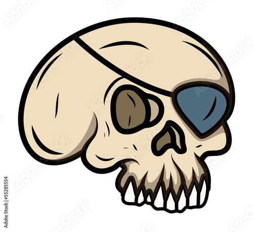 Cartoon Eye Patched Skull - Vector Cartoon Illustration