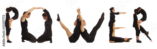 people standing over white forming POWER word