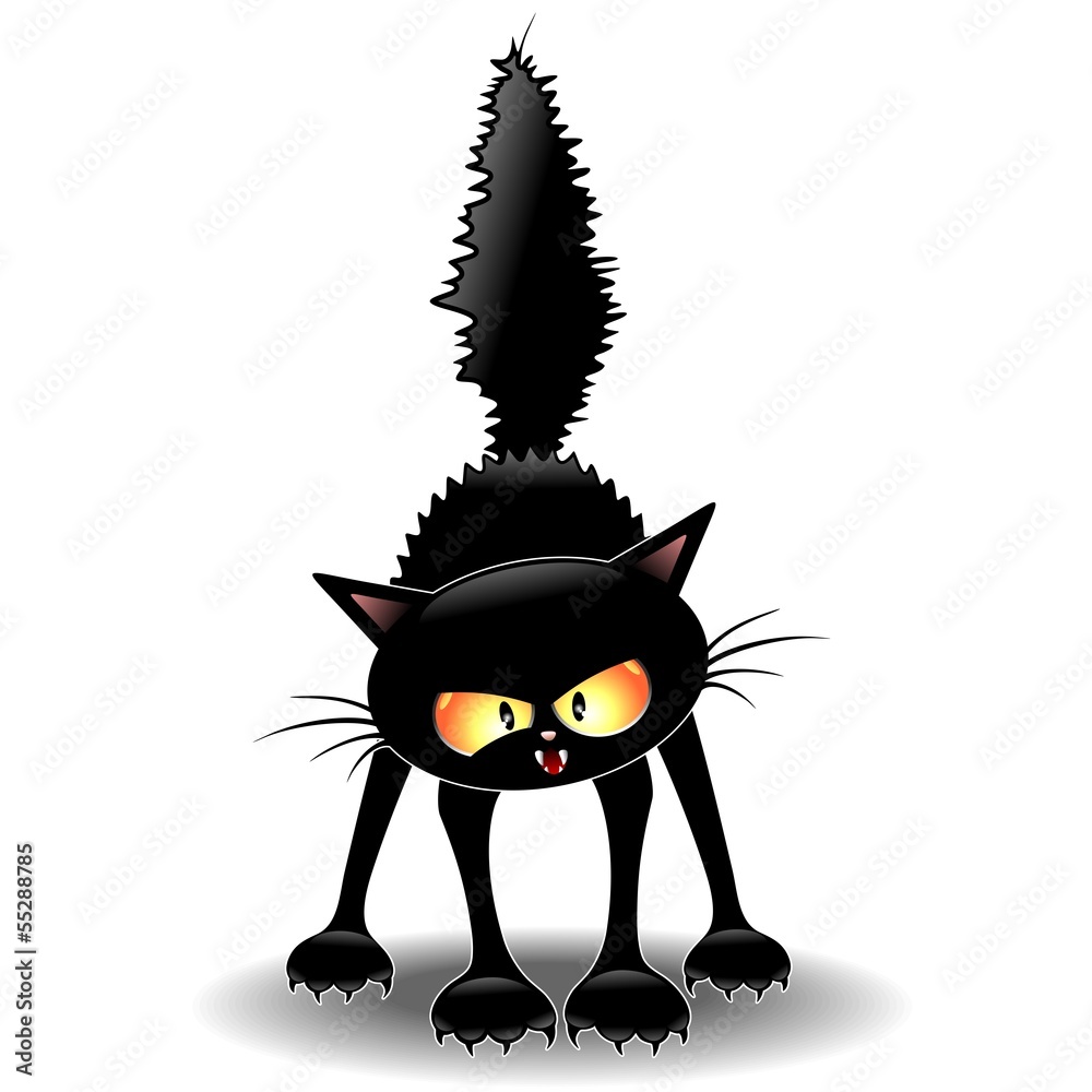 Black cat angry, Stock vector