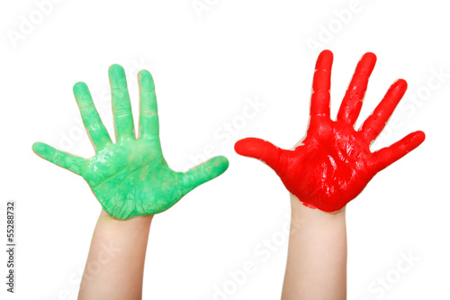 Painted child hands colorful fun isolated