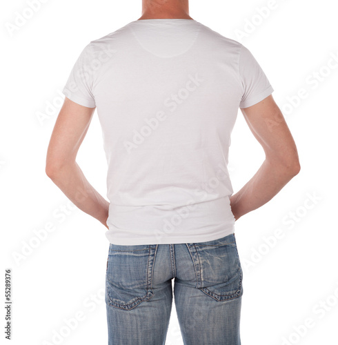 Man in blank white shirt