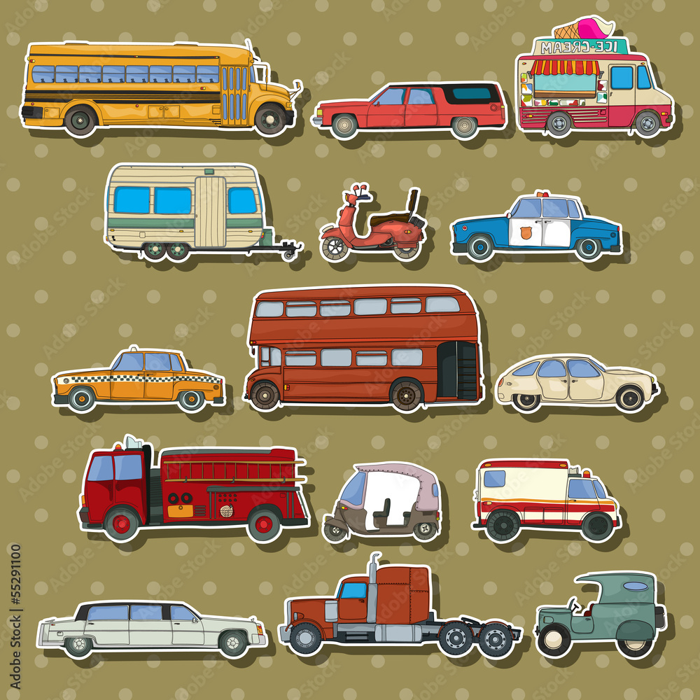 Cars Cartoon Stickers Stock Vector Adobe Stock