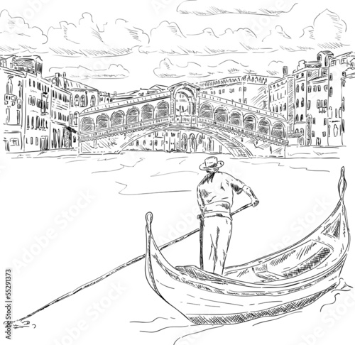 Rialto bridge with gondola photo