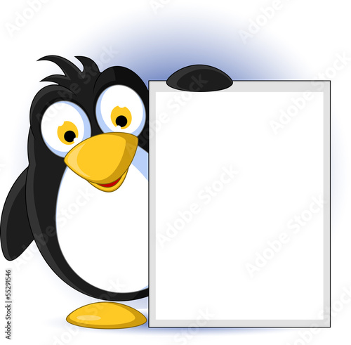 cute babay penguin cartoon holding blank sign