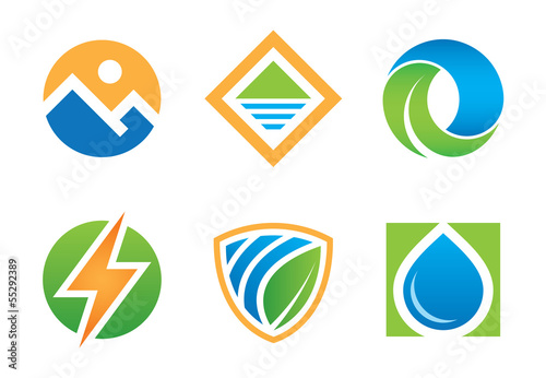 Nature landscape symbol and logo template vector set